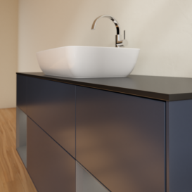 Тумба под раковину Villeroy & Boch Finion 160х50,1 см с подсветкой МДФ темно-синий матовый лак/стекло черное матовое G862GKHG
