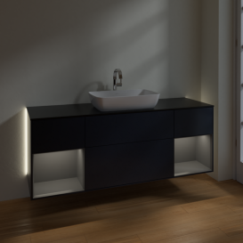 Тумба под раковину Villeroy & Boch Finion 160х50,1 см с подсветкой МДФ темно-синий матовый лак/стекло черное матовое G862GKHG