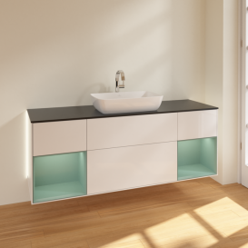 Тумба под раковину Villeroy & Boch Finion 160х50,1 см с подсветкой МДФ белый матовый лак/стекло черное матовое G862GMGF