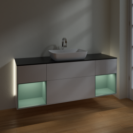 Тумба под раковину Villeroy & Boch Finion 160х50,1 см с подсветкой МДФ белый матовый лак/стекло черное матовое G862GMGF