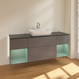 Тумба под раковину Villeroy & Boch Finion 160х50,1 см с подсветкой МДФ антрацит матовый лак/стекло черное матовое G862GMGK