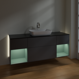 Тумба под раковину Villeroy & Boch Finion 160х50,1 см с подсветкой МДФ антрацит матовый лак/стекло черное матовое G862GMGK