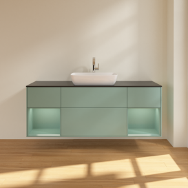 Тумба под раковину Villeroy & Boch Finion 160х50,1 см с подсветкой МДФ оливковый матовый лак/стекло черное матовое G862GMGM