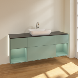 Тумба под раковину Villeroy & Boch Finion 160х50,1 см с подсветкой МДФ оливковый матовый лак/стекло черное матовое G862GMGM