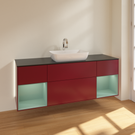 Тумба под раковину Villeroy & Boch Finion 160х50,1 см с подсветкой МДФ пион матовый лак/стекло черное матовое G862GMHB