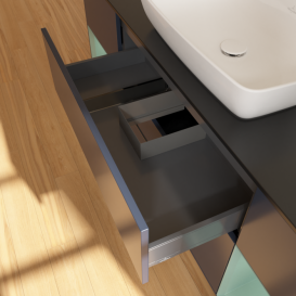 Тумба под раковину Villeroy & Boch Finion 160х50,1 см с подсветкой МДФ темно-синий матовый лак/стекло черное матовое G862GMHG