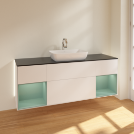 Тумба под раковину Villeroy & Boch Finion 160х50,1 см с подсветкой МДФ белый матовый лак/стекло черное матовое G862GMMT