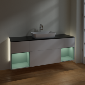 Тумба под раковину Villeroy & Boch Finion 160х50,1 см с подсветкой МДФ белый матовый лак/стекло черное матовое G862GMMT