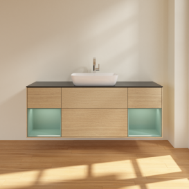 Тумба под раковину Villeroy & Boch Finion 160х50,1 см с подсветкой МДФ шпон дуба/стекло черное матовое G862GMPC