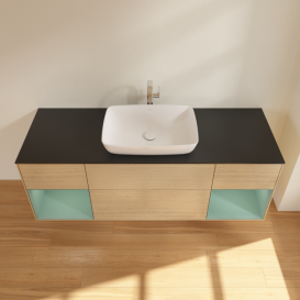 Тумба под раковину Villeroy & Boch Finion 160х50,1 см с подсветкой МДФ шпон дуба/стекло черное матовое G862GMPC