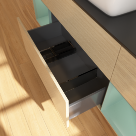 Тумба под раковину Villeroy & Boch Finion 160х50,1 см с подсветкой МДФ шпон дуба/стекло черное матовое G862GMPC