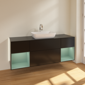 Тумба под раковину Villeroy & Boch Finion 160х50,1 см МДФ черный матовый лак/стекло черное матовое G862GMPD