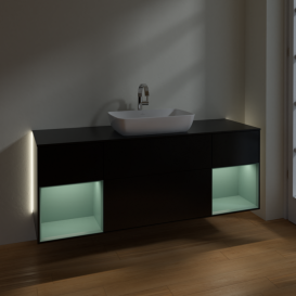 Тумба под раковину Villeroy & Boch Finion 160х50,1 см МДФ черный матовый лак/стекло черное матовое G862GMPD