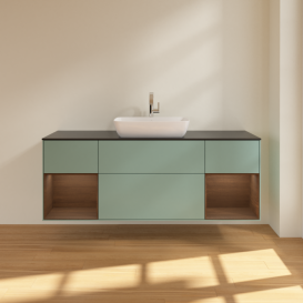 Тумба под раковину Villeroy & Boch Finion 160х50,1 см МДФ оливковый матовый лак/стекло черное матовое G862GNGM