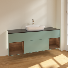 Тумба под раковину Villeroy & Boch Finion 160х50,1 см МДФ оливковый матовый лак/стекло черное матовое G862GNGM