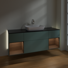 Тумба под раковину Villeroy & Boch Finion 160х50,1 см МДФ оливковый матовый лак/стекло черное матовое G862GNGM