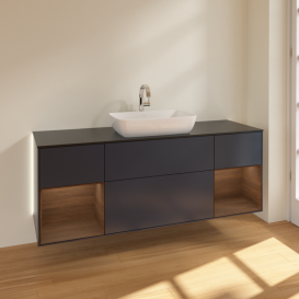 Тумба под раковину Villeroy & Boch Finion 160х50,1 см МДФ темно-синий матовый лак/стекло черное матовое G862GNHG