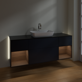 Тумба под раковину Villeroy & Boch Finion 160х50,1 см МДФ темно-синий матовый лак/стекло черное матовое G862GNHG