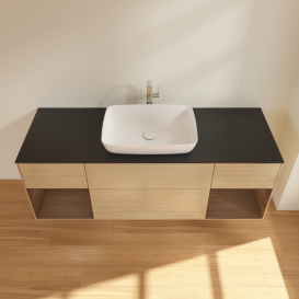 Тумба под раковину Villeroy & Boch Finion 160х50,1 см МДФ шпон дуба/стекло черное матовое G862GNPC