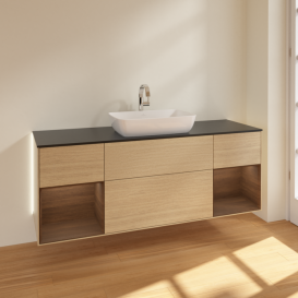 Тумба под раковину Villeroy & Boch Finion 160х50,1 см МДФ шпон дуба/стекло черное матовое G862GNPC