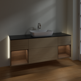 Тумба под раковину Villeroy & Boch Finion 160х50,1 см МДФ шпон дуба/стекло черное матовое G862GNPC