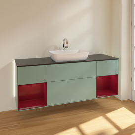 Тумба під раковину Villeroy & Boch Finion 160х50,1 см МДФ оливковий матовий лак/скло чорне матове G862HBGM