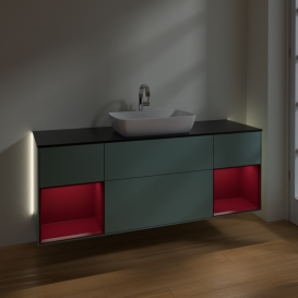 Тумба під раковину Villeroy & Boch Finion 160х50,1 см МДФ оливковий матовий лак/скло чорне матове G862HBGM