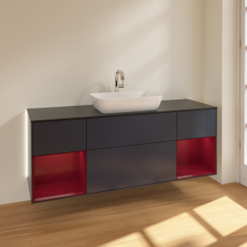 Тумба под раковину Villeroy & Boch Finion 160х50,1 см МДФ темно-синий матовый лак/стекло черное матовое G862HBHG