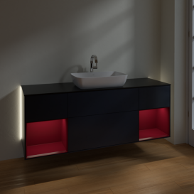 Тумба под раковину Villeroy & Boch Finion 160х50,1 см МДФ темно-синий матовый лак/стекло черное матовое G862HBHG