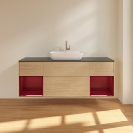 Тумба под раковину Villeroy & Boch Finion 160х50,1 см МДФ шпон дуба/стекло черное матовое G862HBPC