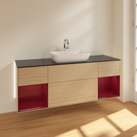 Тумба под раковину Villeroy & Boch Finion 160х50,1 см МДФ шпон дуба/стекло черное матовое G862HBPC