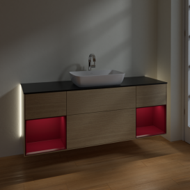 Тумба под раковину Villeroy & Boch Finion 160х50,1 см МДФ шпон дуба/стекло черное матовое G862HBPC