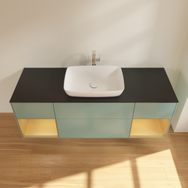 Тумба под раковину Villeroy & Boch Finion 160х50,1 см с подсветкой МДФ оливковый матовый лак/стекло черное матовое G862HFGM