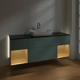 Тумба под раковину Villeroy & Boch Finion 160х50,1 см с подсветкой МДФ оливковый матовый лак/стекло черное матовое G862HFGM