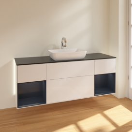 Тумба под раковину Villeroy & Boch Finion 160х50,1 см с подсветкой МДФ глянцевый белый лак/стекло черное матовое G862HGGF