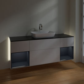 Тумба под раковину Villeroy & Boch Finion 160х50,1 см с подсветкой МДФ глянцевый белый лак/стекло черное матовое G862HGGF