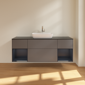 Тумба под раковину Villeroy & Boch Finion 160х50,1 см с подсветкой МДФ антрацит матовый лак/стекло черное матовое G862HGGK