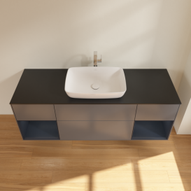 Тумба под раковину Villeroy & Boch Finion 160х50,1 см с подсветкой МДФ антрацит матовый лак/стекло черное матовое G862HGGK