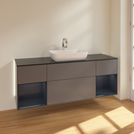 Тумба под раковину Villeroy & Boch Finion 160х50,1 см с подсветкой МДФ антрацит матовый лак/стекло черное матовое G862HGGK