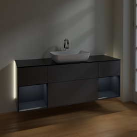 Тумба под раковину Villeroy & Boch Finion 160х50,1 см с подсветкой МДФ антрацит матовый лак/стекло черное матовое G862HGGK
