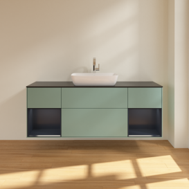 Тумба под раковину Villeroy & Boch Finion 160х50,1 см с подсветкой МДФ оливковый матовый лак/стекло черное матовое G862HGGM