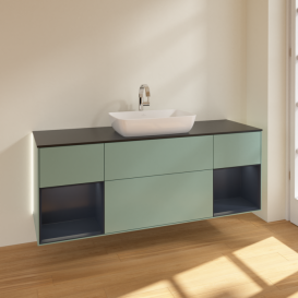 Тумба под раковину Villeroy & Boch Finion 160х50,1 см с подсветкой МДФ оливковый матовый лак/стекло черное матовое G862HGGM