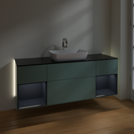 Тумба под раковину Villeroy & Boch Finion 160х50,1 см с подсветкой МДФ оливковый матовый лак/стекло черное матовое G862HGGM
