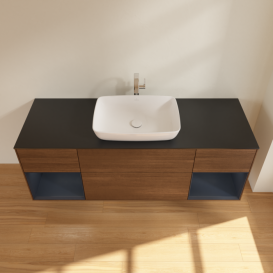 Тумба под раковину Villeroy & Boch Finion 160х50,1 см с подсветкой МДФ шпон грецкого ореха/стекло черное матовое G862HGGN