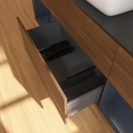 Тумба под раковину Villeroy & Boch Finion 160х50,1 см с подсветкой МДФ шпон грецкого ореха/стекло черное матовое G862HGGN