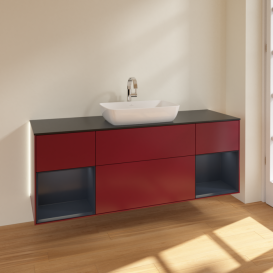 Тумба под раковину Villeroy & Boch Finion 160х50,1 см с подсветкой МДФ пион матовый лак/стекло черное матовое G862HGHB