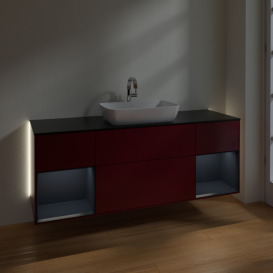 Тумба под раковину Villeroy & Boch Finion 160х50,1 см с подсветкой МДФ пион матовый лак/стекло черное матовое G862HGHB