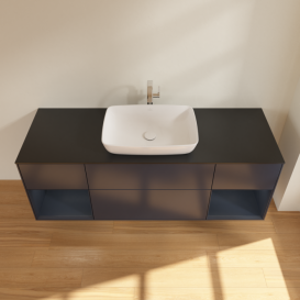 Тумба под раковину Villeroy & Boch Finion 160х50,1 см с подсветкой МДФ темно-синий матовый лак/стекло черное матовое G862HGHG