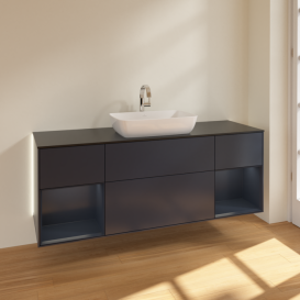 Тумба под раковину Villeroy & Boch Finion 160х50,1 см с подсветкой МДФ темно-синий матовый лак/стекло черное матовое G862HGHG