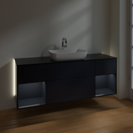 Тумба под раковину Villeroy & Boch Finion 160х50,1 см с подсветкой МДФ темно-синий матовый лак/стекло черное матовое G862HGHG